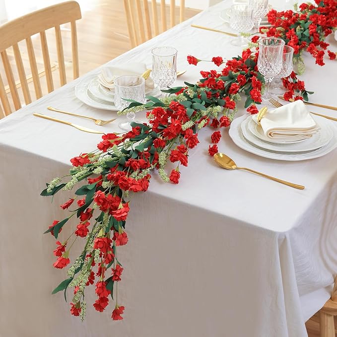 Mizii Burgundy Artificial Flower Garland 6FT Fake Wildflower Floral Garland - Image 4