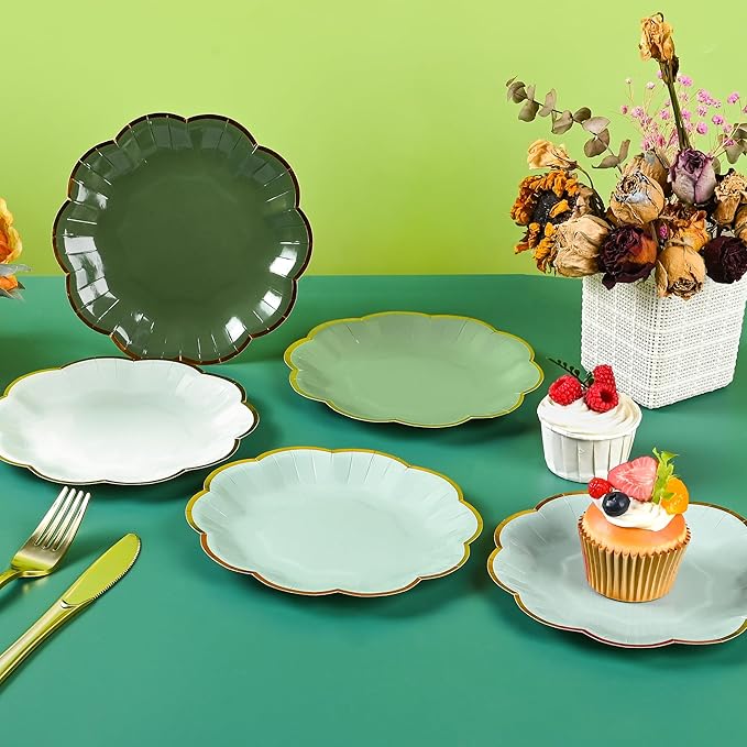 Sage Green Party Plates Gradient Green Dessert Paper Plates 7inch Gold Foil - Image 7