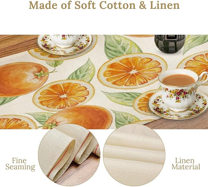 Spring Summer Orange Table Runner Watercolor Sweet Fruit Botanical Print Dinner - Image 5