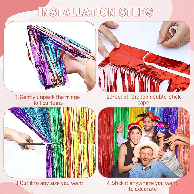 Rainbow Metallic Tinsel Foil Fringe Curtains Backdrop - Image 7