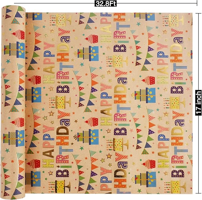 Aimyoo Colorful Birthday Wrapping Paper Roll - Image 3