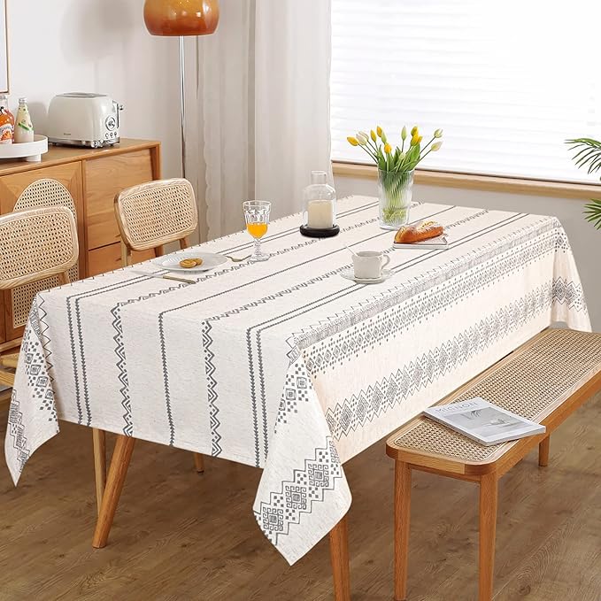 MYSKY HOME Boho Rectangle Tablecloth 60x120 Inches Linen Farmhouse Tablecloth - Image 6