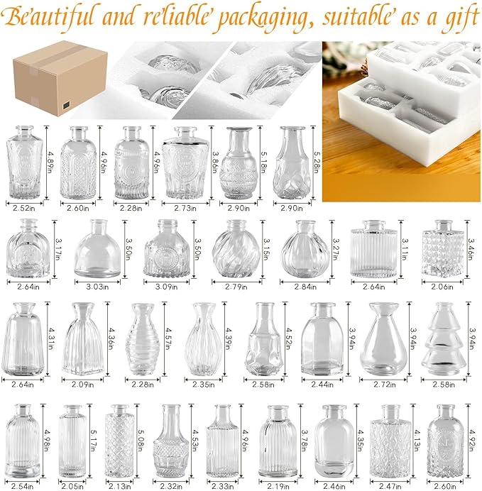 Glass Bud Vases in Bulk Set of 30 Pcs, Small Glass Vases - Image 3