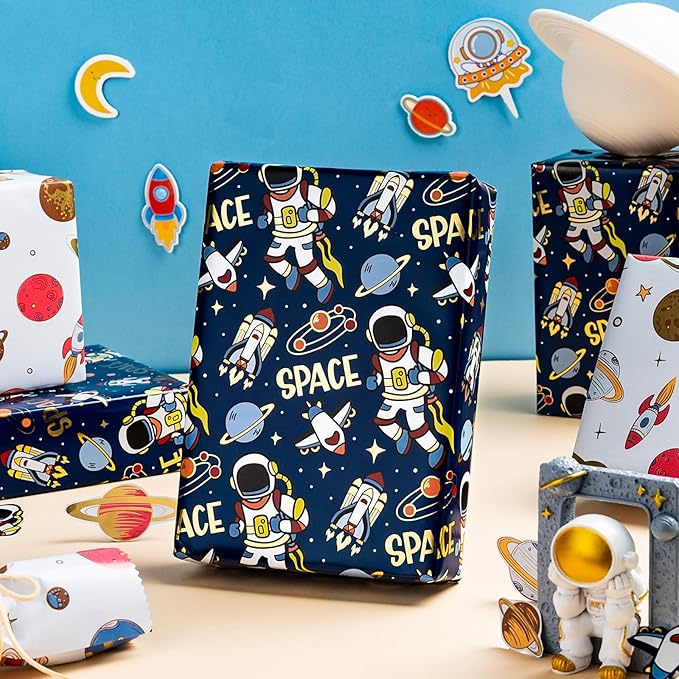 Yarcony Space Wrapping Paper Roll, Birthday Wrapping Paper - Image 7