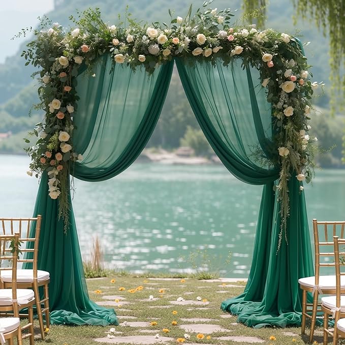 Wedding Arch Draping Fabric, 2 Panels 28" x 19Ft Emerald Green Arch Drapes - Image 6