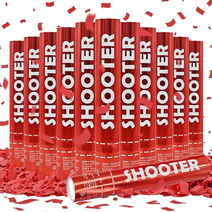 12 Pack Red Biodegradable Confetti Cannon-Confetti Poppers by FIEKEICC