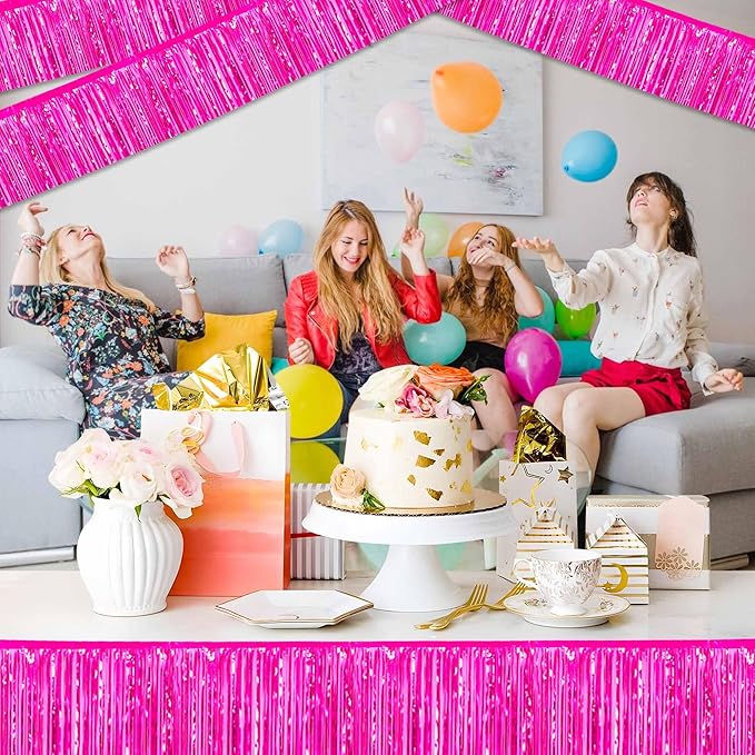 4 Pack 10 Ft Fuchsia Foil Fringe Garland Metallic Streamers Tinsel Banner Wall - Image 4