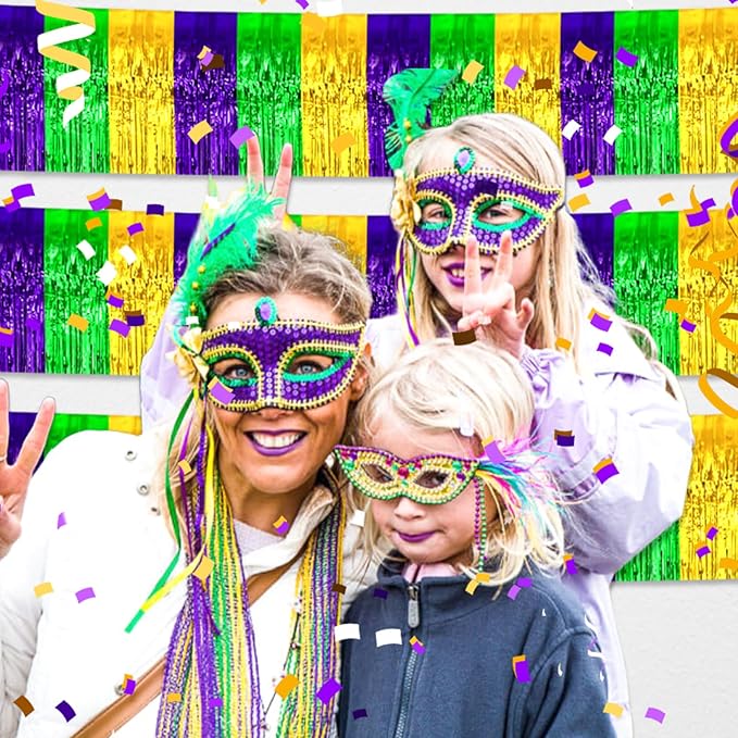 4 Pack 10 Feet Gold Green Purple Foil Fringe Garland Metallic Tinsel Streamers - Image 4