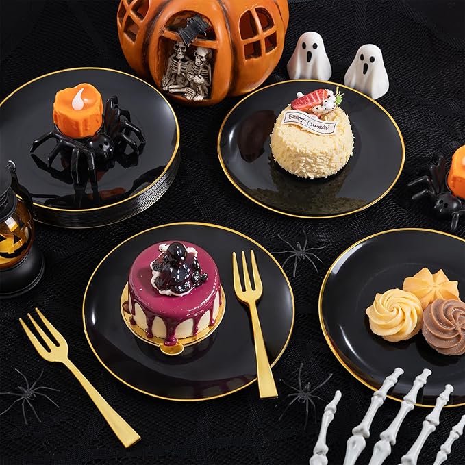 Festiva 200Pcs Black Gold Dessert Plates 6.3" - Image 7