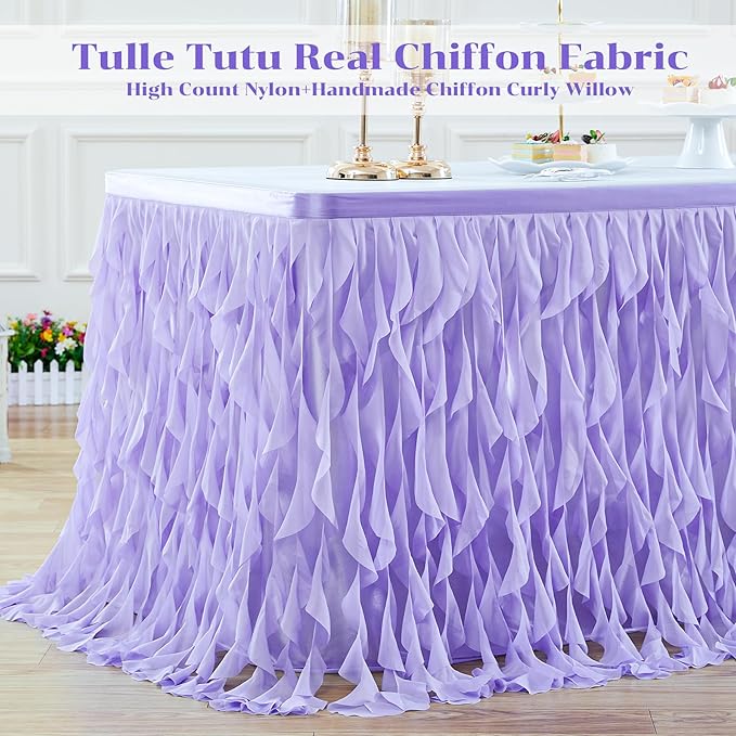 PARTISKY Lavender Purple Tulle Curly Willow Table Skirt - Image 4