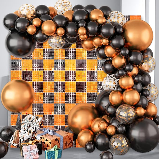 24PCS Black Orange Shimmer Wall Backdrop, Halloween Square Sequin Photo - Image 6