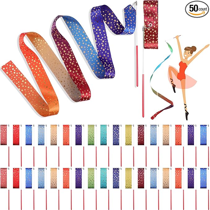 Yilloog 50 Pcs Ribbon Dancing Wands Party Favors, 78.7 Inch Artistic Gymnastics by Yilloog