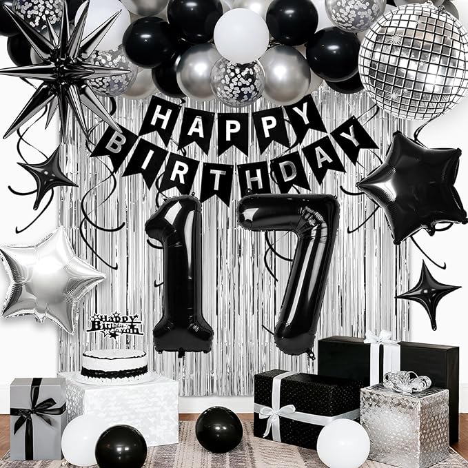 17th Birthday Decorations for Boys Girls, Fringe Curtains Kit by Birthdaypartyexpert