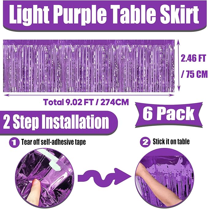 6 Pack 29x108 Inch Metallic Foil Fringe Tinsel Table Skirts Banner - Image 2