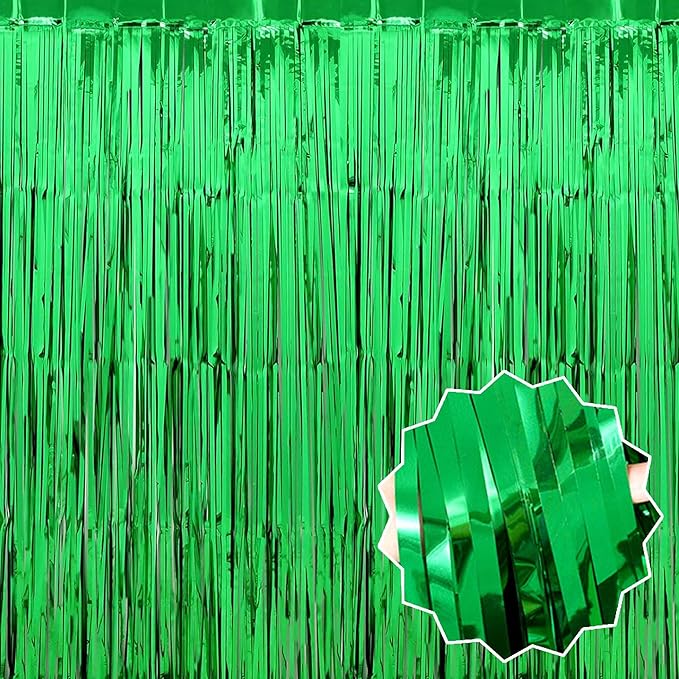 6 Pack Green Foil Fringe Curtains Backdrop, 3.28 x 8.2 Ft Metallic Streamers by LANTIANCHEN
