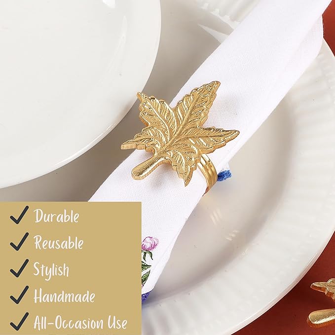 Set of 12 Gold Leaf Napkin Rings - Image 5
