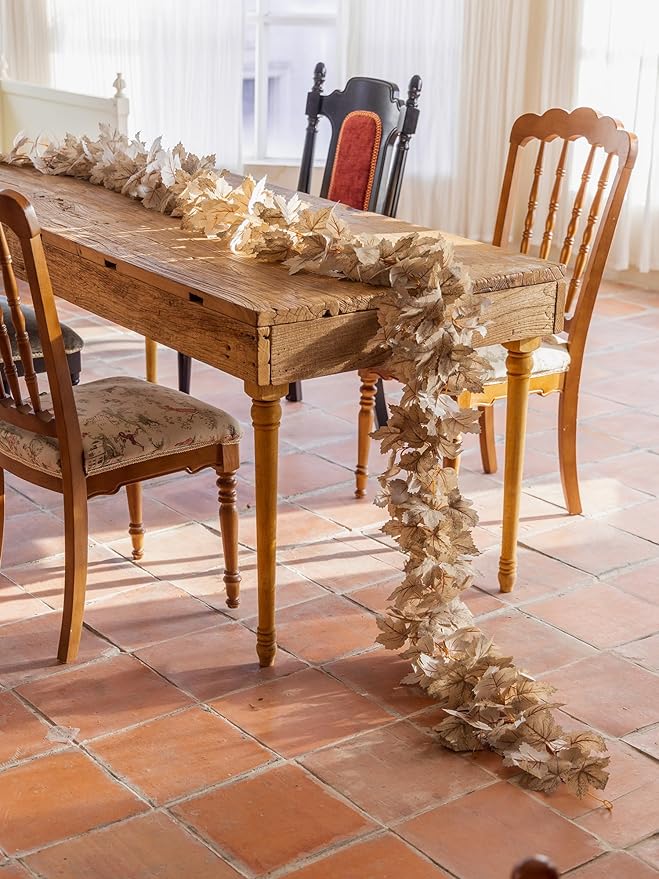 6PCS Beige Fall Maple Leaves Garland, 5.6Ft Artificial Maple Leaf Autumn - Image 4