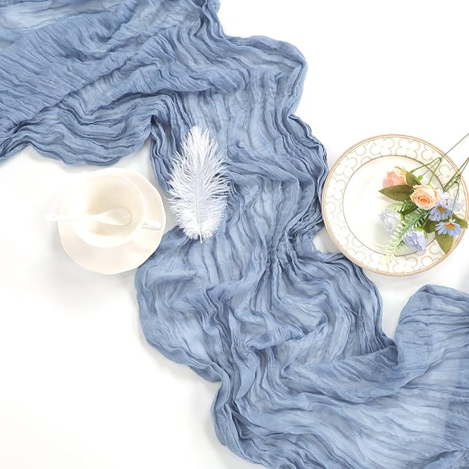 6 Pack Dusty Blue Table Runner 10ft Boho Gauze Fabric Cheesecloth Table Runner - Image 6