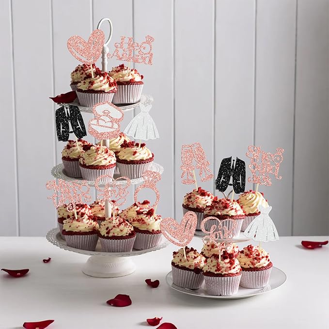 Gyufise 30Pcs She Said Yes Cupcake Toppers Glitter Diamond Ring I Do Love - Image 6