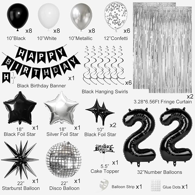 22nd Birthday Decorations for Men Women, Fringe Curtains Kit - Image 2