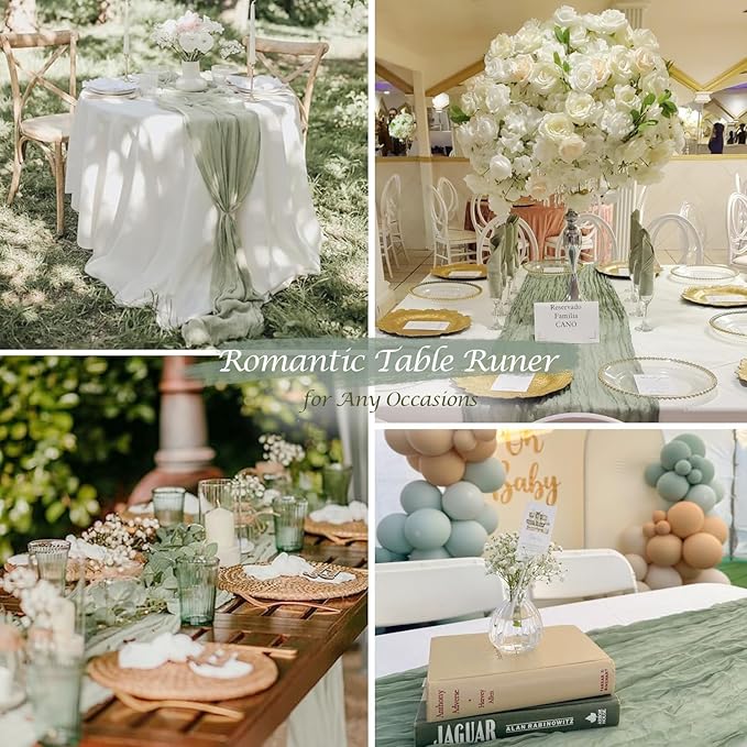 12 Pack Sage Green Table Runner Cheesecloth 35x120 Inch, 10Ft Boho Sheer Gauze - Image 4