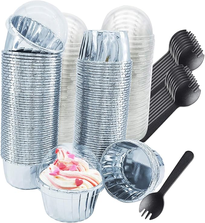 Foil Cupcake Liners with Lids 100Pack, Free-Air 3.5Oz Foil Baking Cups Mini by Free-Air