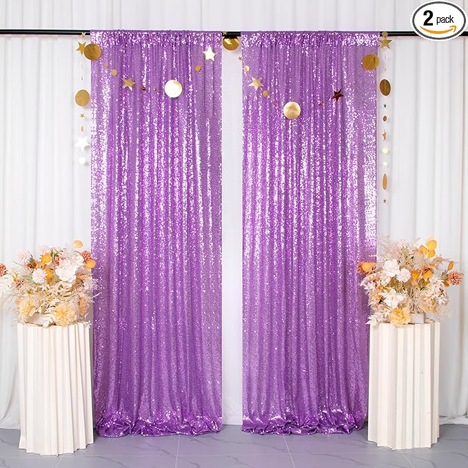 ShiDianYi Sequin Backdrop Lavender 2 Panels 4Ft x 10Ft | Add Shimmer and Shine by ShiDianYi