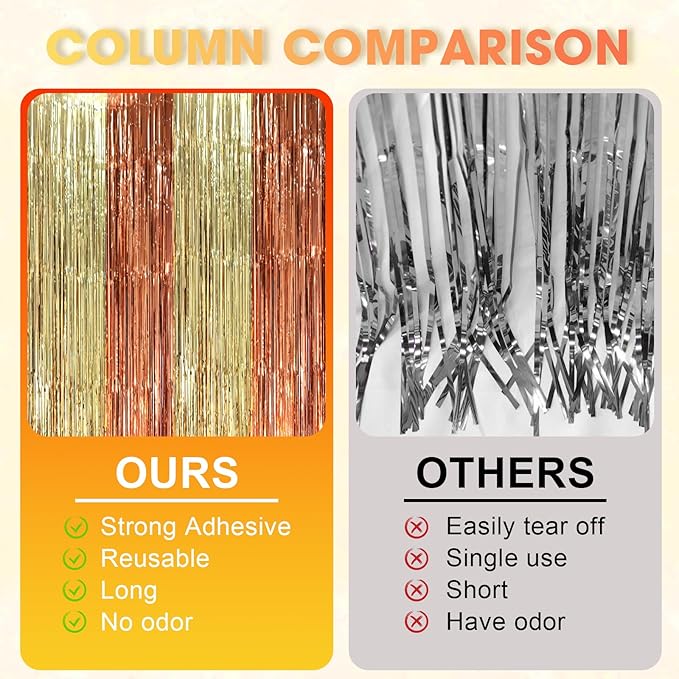 2 Pack Rose and Champion Foil Fringe Backdrop Curtains, Tinsel Streamers Party - Image 3