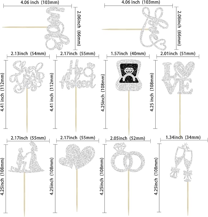 Ephlyn 30Pcs He Asked She Said Yes Cupcake Toppers Glitter Engagement Cupcake - Image 2