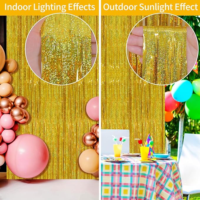 Picoway 4 Pack Gold Foil Fringe Tinsel Backdrop Curtains, Birthday Engagement - Image 3