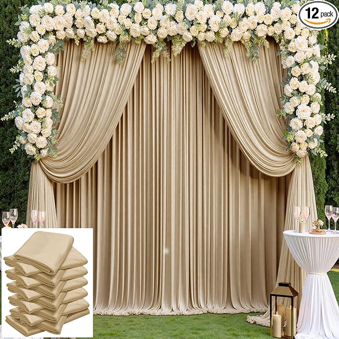 60×14 ft Wrinkle Free Beige Backdrop Curtain by ENJOYYOURPARTY