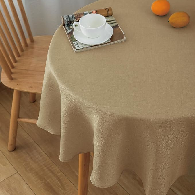 NLMUVW Round Linen Tablecloth 48 Inch, Tan Table Cloth Farmhouse Water by NLMUVW