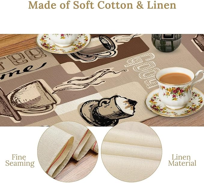 Coffee Table Runner, Vintage Style Coffee Cup Bean Abstract Theme Pattern Print - Image 4