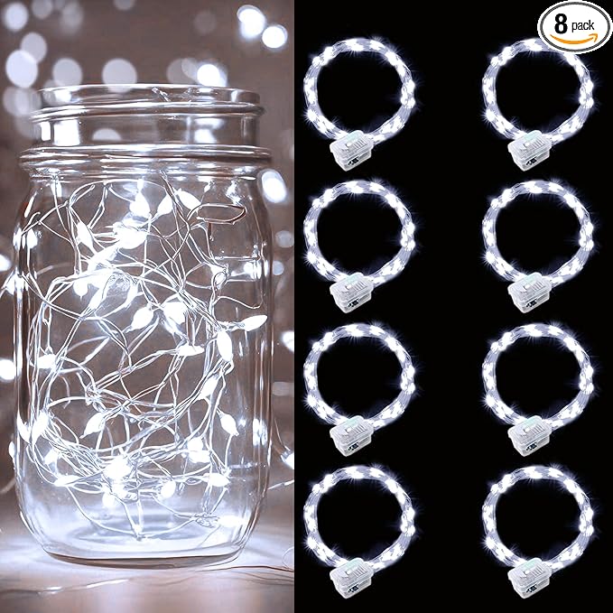 pozzolanas 8 Pack White Battery Operated String Lights - 7ft Waterproof Fairy by pozzolanas