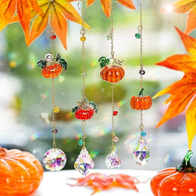 HDCRYSTALGIFTS Set 4 Fall Pumpkin Suncatchers Crystals Sun Catchers Indoor by HDCRYSTALGIFTS