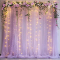 Tulle Backdrop Curtain with Lights String 10FT X 10FT Lavender Sheer Tulle by Xiomot
