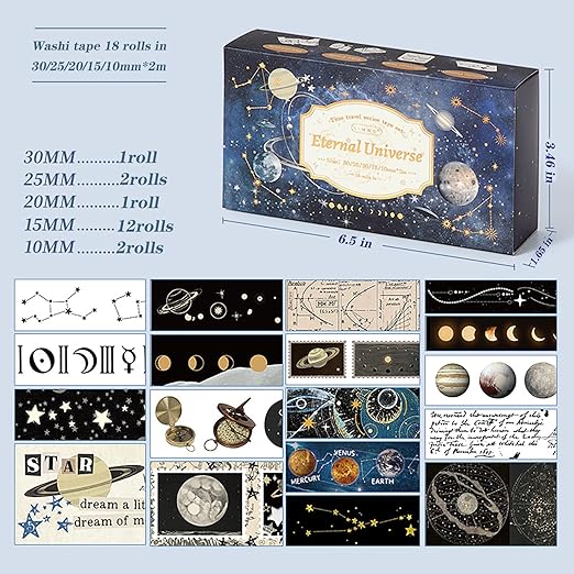 18 Rolls Celestial Washi Tape Set Galaxy washi Tape - Image 3