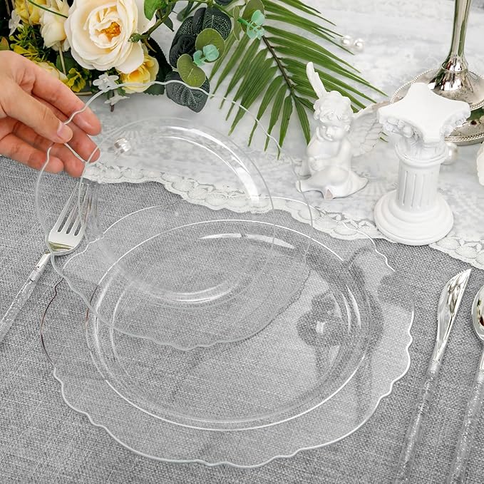 Liacere 150PCS Clear Silver Plastic Plates & Disposable Silver Plastic - Image 4