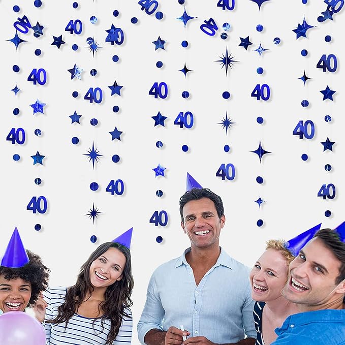 Navy Blue 40th Birthday Decorations Number 40 Circle Dot Twinkle Star Garland - Image 4