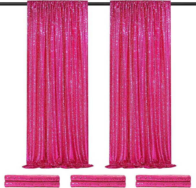 Party Backdrop Curtain 2ftx8ft Hot Pink Backdrop Drapes Curtains Panels by QueenDream