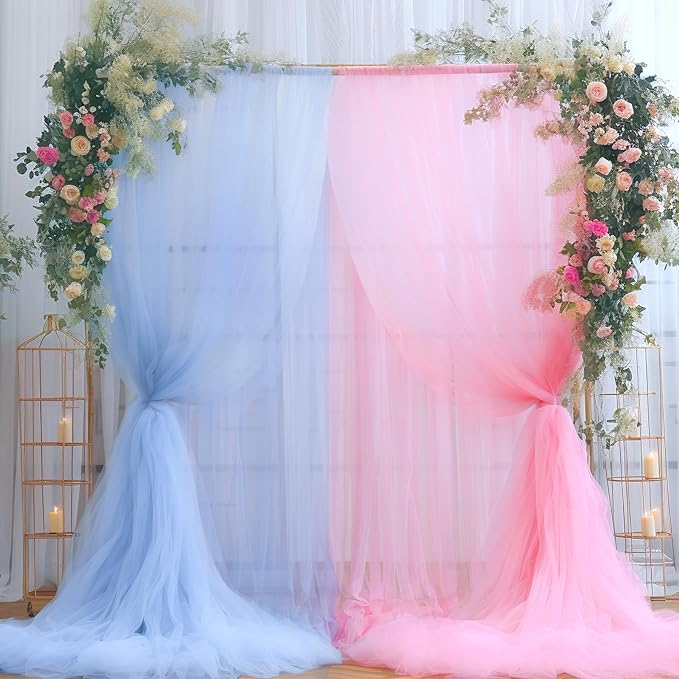 Pink and Blue Backdrop Curtain for Gender Reveal Girl and Boy Party Sheer Tulle - Image 3