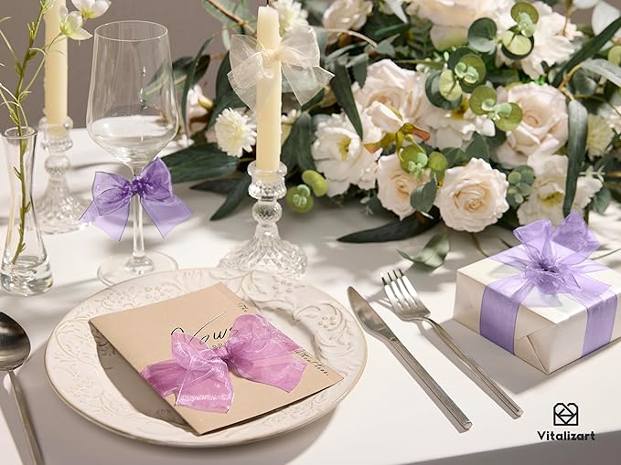 Vitalizart Organza Ribbon 1.5" x 30 Yd Lavender Purple & Cream White Sheer - Image 6