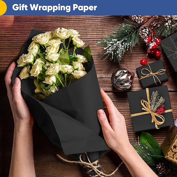 Vanhench Black Wrapping Paper, 17.5" x 963", Art Paper, Bouquet Flower Wrapping - Image 6