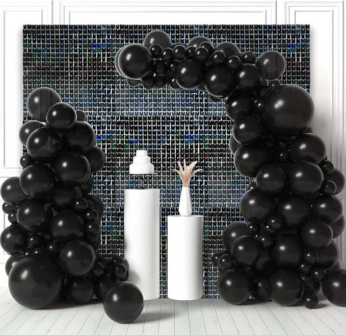 24PCS Black Shimmer Wall Backdrop, Laser Square Sequin Photo Backdrops Panel - Image 3