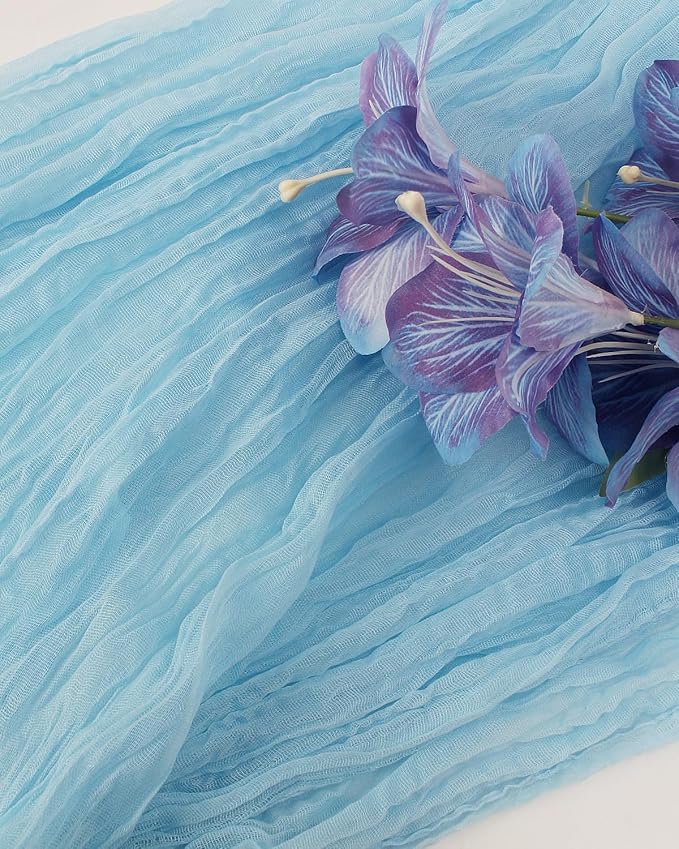 Blue Cheesecloth Table Runner 120 Inch, Light Blue Boho Gauze 10 FT, Rustic - Image 5