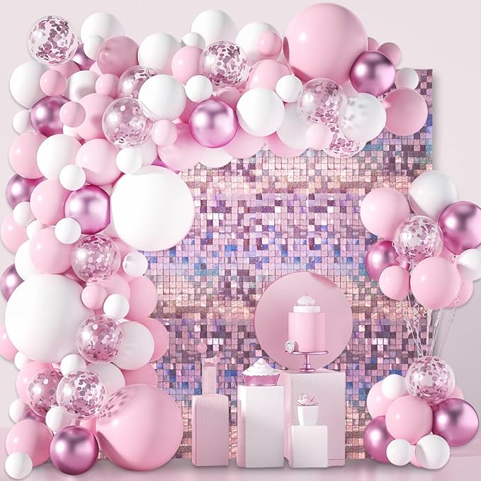 24PCS Light Pink Shimmer Wall Backdrop, Laser Square Sequin Photo Backdrops - Image 3
