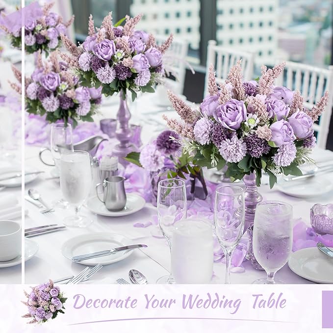 Zeyune 8 Pcs Wedding Silk Flowers Fake Silk Flowers Faux Bouquet Hydrangea - Image 4