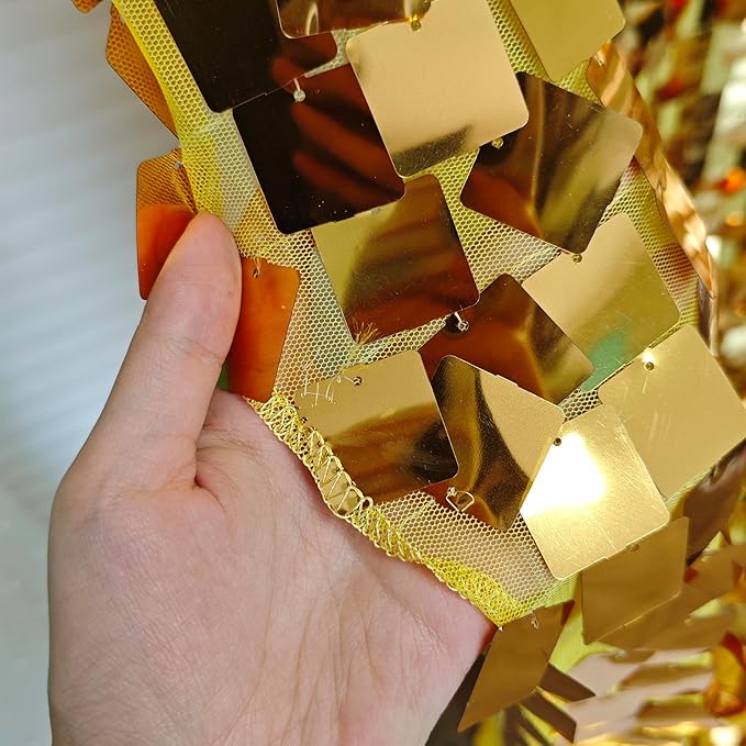 Gold Square Sequin Backdrop 8ft * 8ft 1 Panel, Shimmer Wall Backdrop Photobooth - Image 4