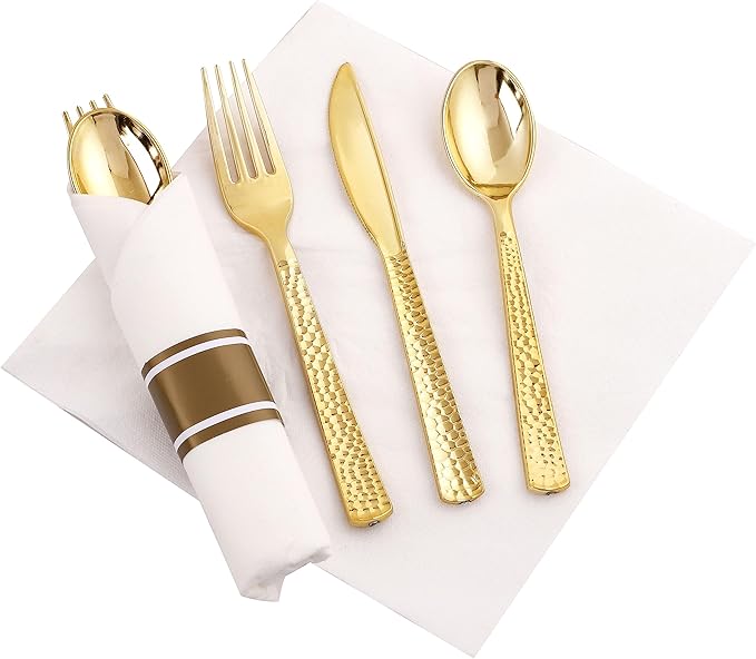 Supernal Set of 60 Wrapped Plastic Silverware Gold Pre Rolled Silverware Set - Image 8