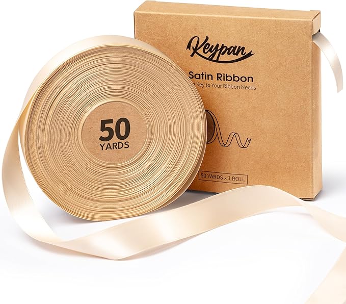 Light Champagne Satin Ribbon 7/8 Inch x 50 Yards Double-Faced Polyester Ribbons by Keypan